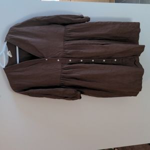 Beaton Linen Brown Button-Front Linen Dress